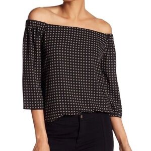 Bailey 44 Off Shoulder Black Printed Blouse 3/4 Length Sleeves Size small